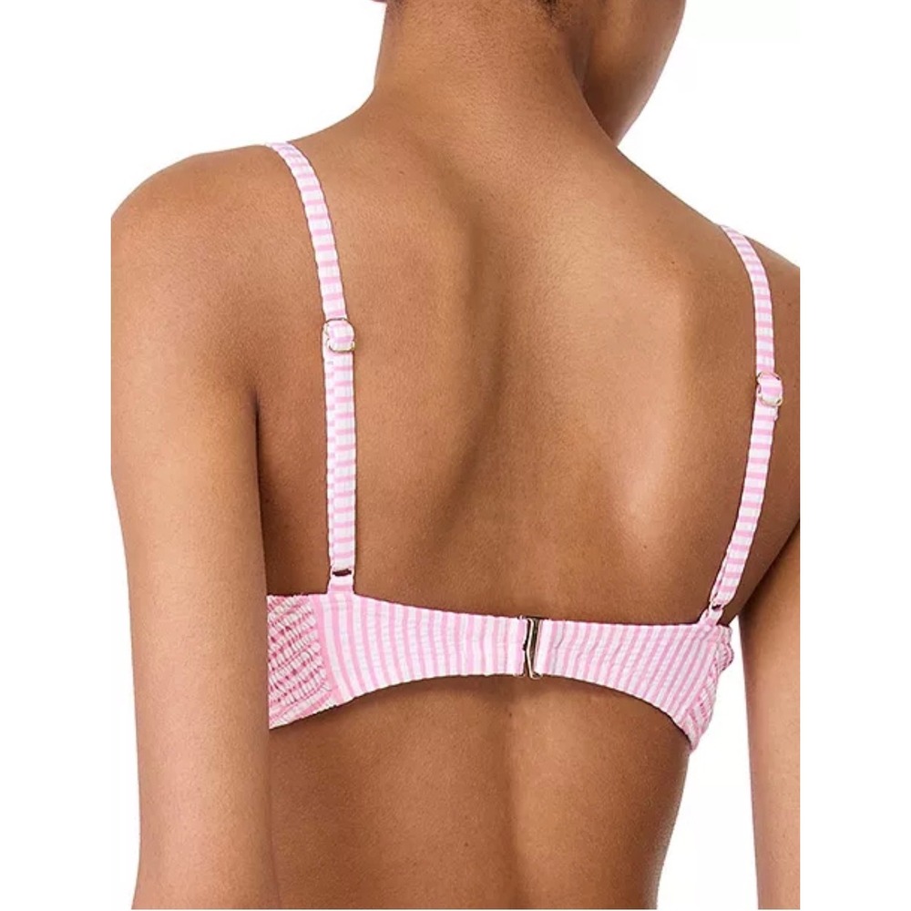 Kate Spade Pink White Seersucker Stripe Underwire Balconette Bikini Top Sz XL - Picture 2 of 9